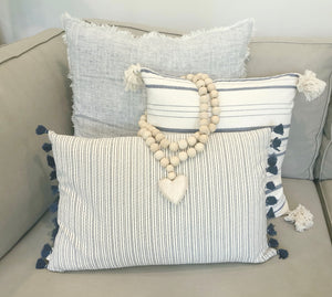 16x24 Navy Stripe Tassel Pillow