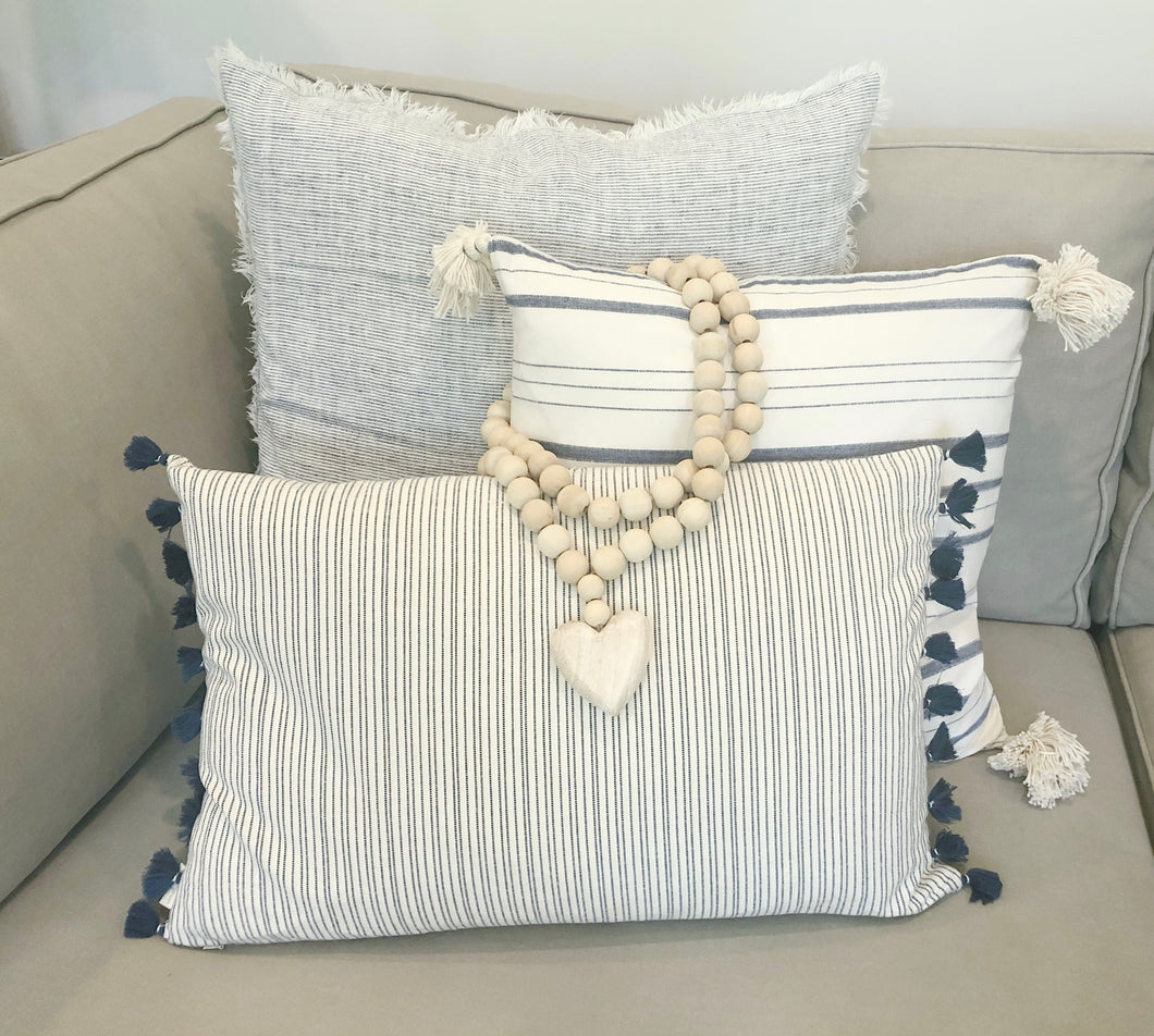 16x24 Navy Stripe Tassel Pillow