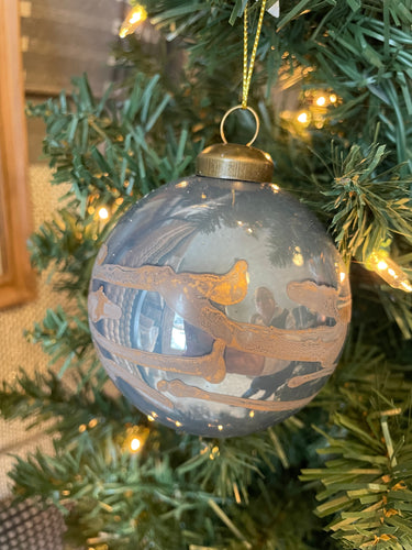 Blue Hue Ball Ornament with Rose Gold Detail