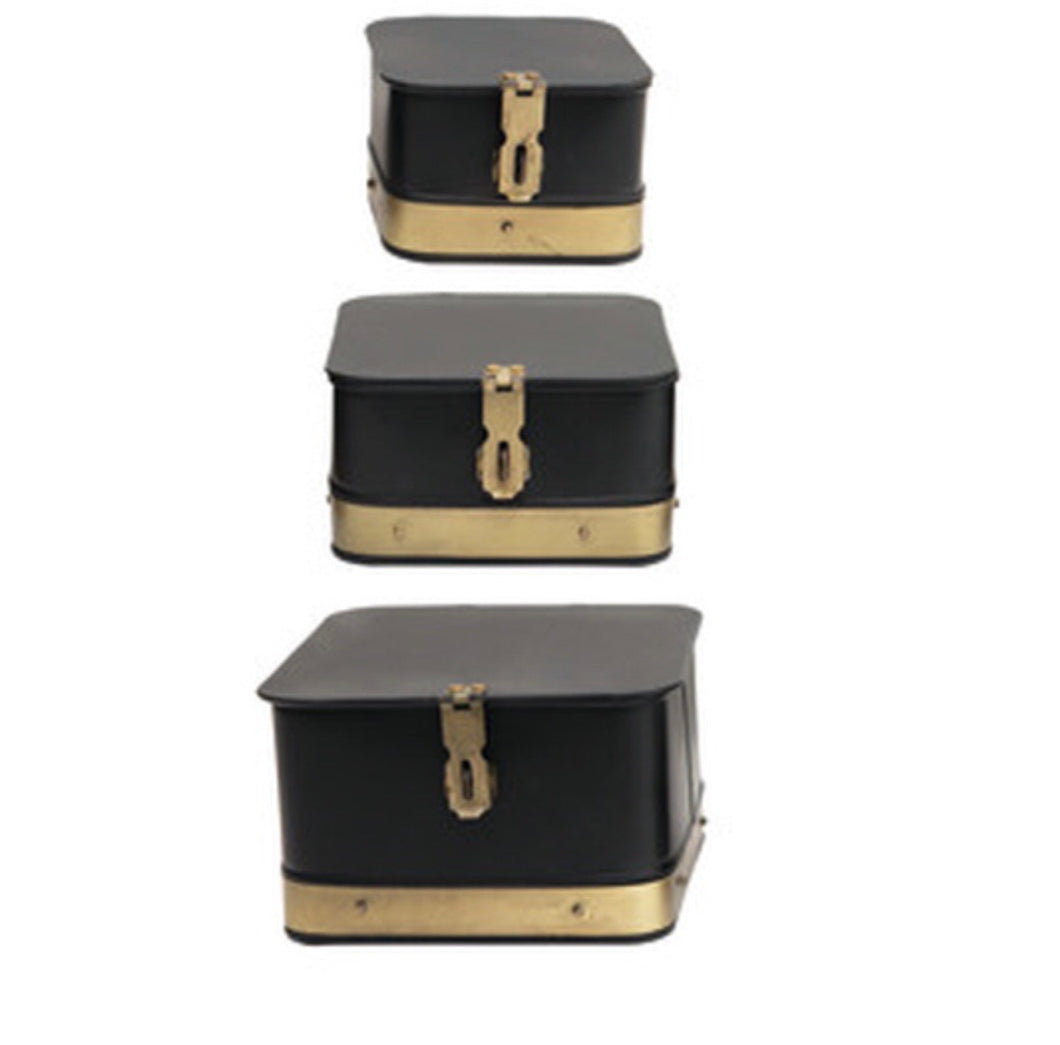 S/3 Matte Black w Gold Metal Boxes