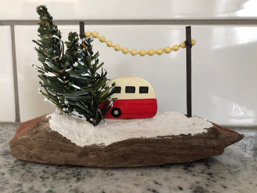 Wood Camper on driftwood block
