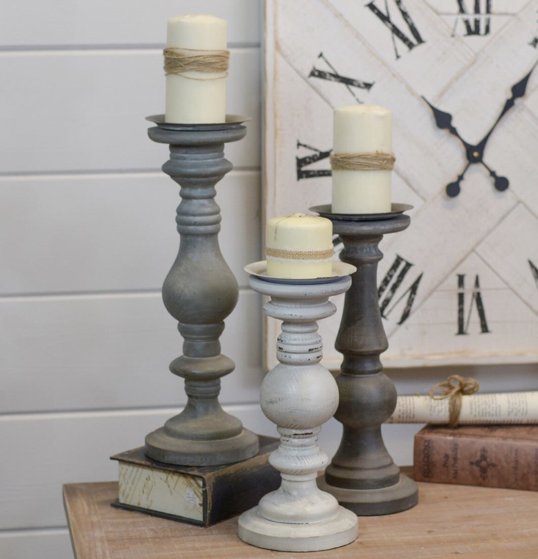 S/3 Wood Candle Holders -grey tones