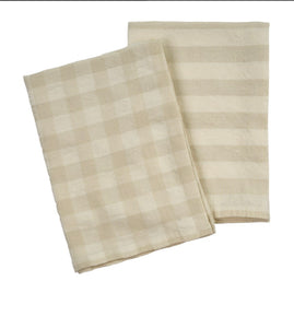 S/2 Linen Tea Towels Gingham/Stripe