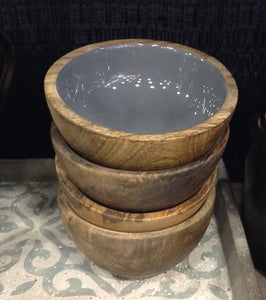 Bamboo and enamel bowl 4"D-Grey